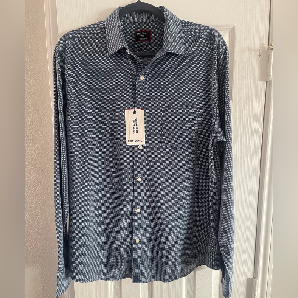 UNTUCKit Navy Patterned Performance Men's Shirt N… - image 1
